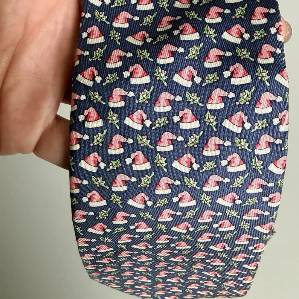 Vineyard Vines Silk Tie Boys Youth Teens Blue Christmas Red Santa Hat Necktie